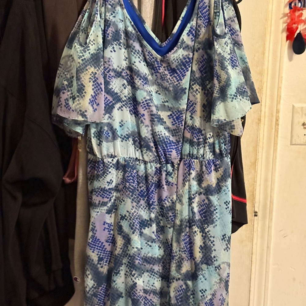Lane Bryant Blue and Purple Flutter Sleeve Blouse